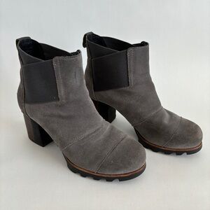SOREL womens Addington Chelsea Gray Suede waterproof heel boots booties size 7